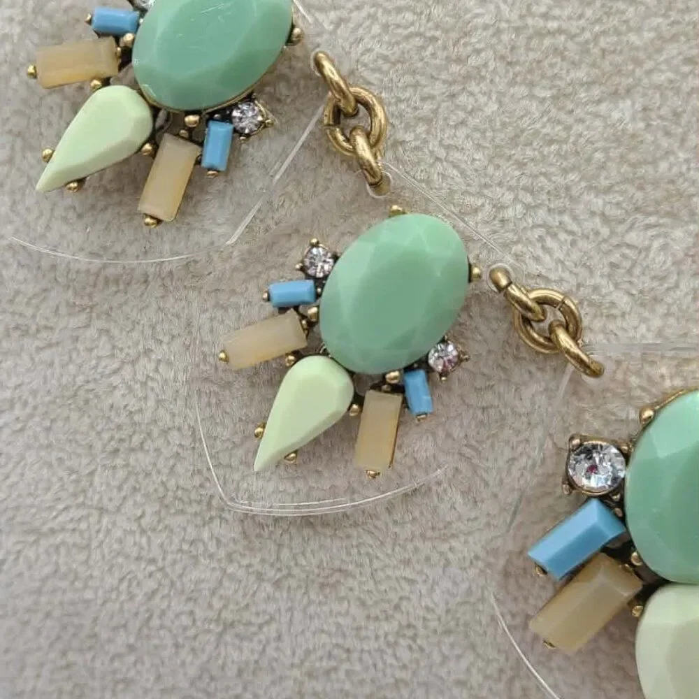J Crew Clear Lucite with Multi Colored Stones Blue Tan White